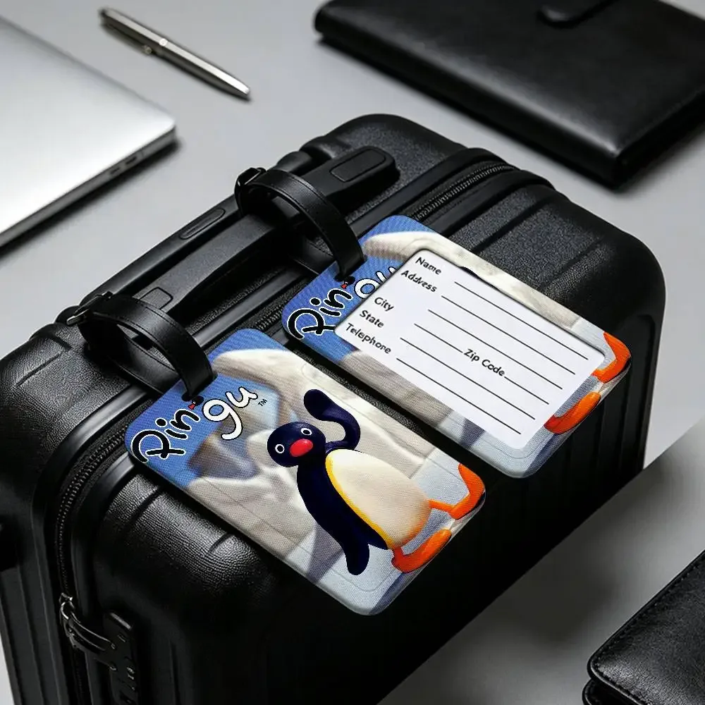 étiquette de bagage classique p-pingu en pvc, porte-carte d'information, marqueur de nom anti-perte pour sac à dos