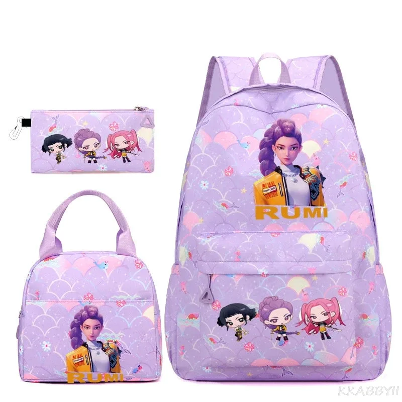 nouveau sac à dos kpop demon hunters huntr/x, 3 pièces, léger, respirant, grande capacité, pour l'école, les voyages, pour femmes, mochilas