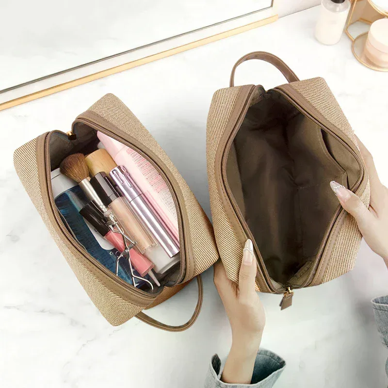 Sac à main simple et tendance de grande capacité, sac de maquillage portable, sac de rangement pour articles de toilette de voyage, sacs cosmétiques imperméables, organiseur