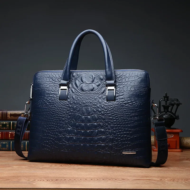 Porte-documents en cuir PU pour homme, fourre-tout Crocodile Alligator, sac à main pour ordinateur portable 14, sacoche d'affaires à bandoulière