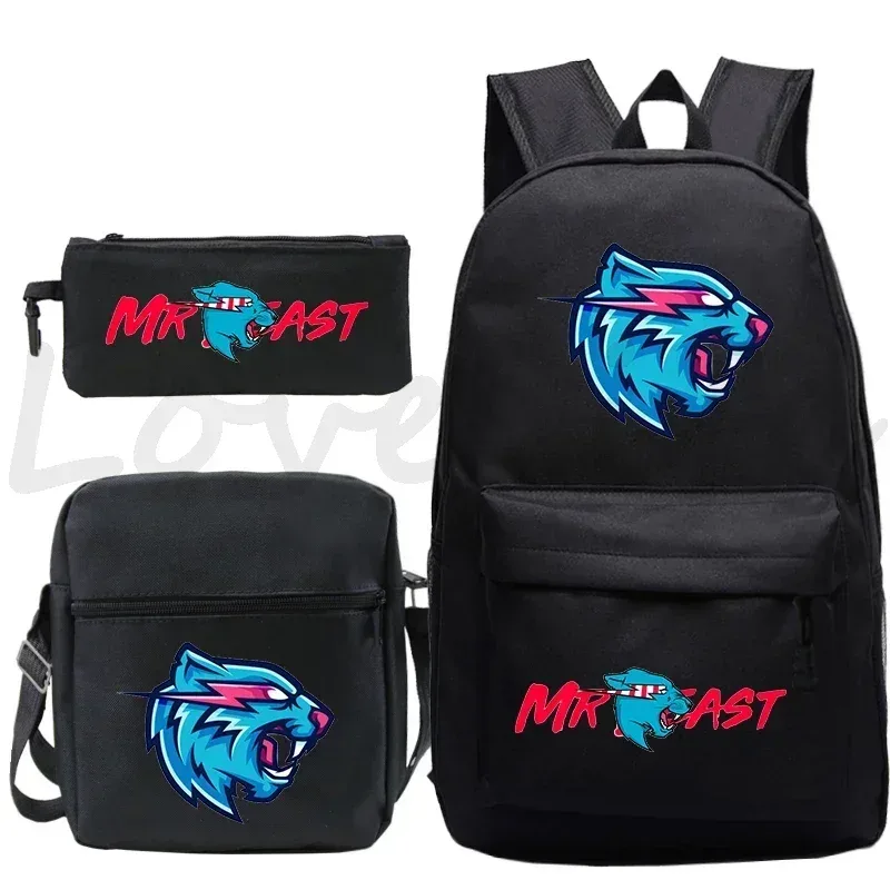 sac à dos d'école mr beast lightning cat pour garçons et filles, sacs d'école 3 pièces/ensemble, sac de voyage, sac à dos imprimé mr beast, mochila pour enfants, cadeau