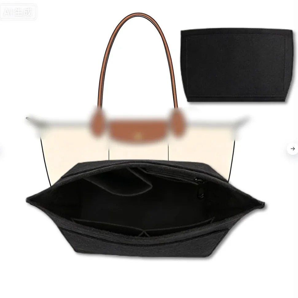 felt crescent-shaped organizer insert – 7-compartment foldable liner for structured handbags, multi-pocket storage, s/m/l