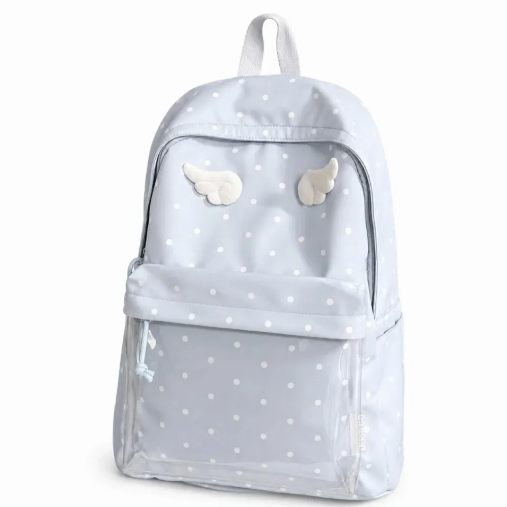sac à dos à pois 2 tailles, grande capacité, avec poche transparente, pour l'école, motif à pois, sac à dos à poche transparente