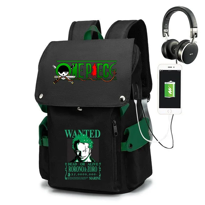 sac à dos d'école imprimé one piece zoro, sac à dos décontracté de grande capacité, sac de voyage pour enfants et adolescents