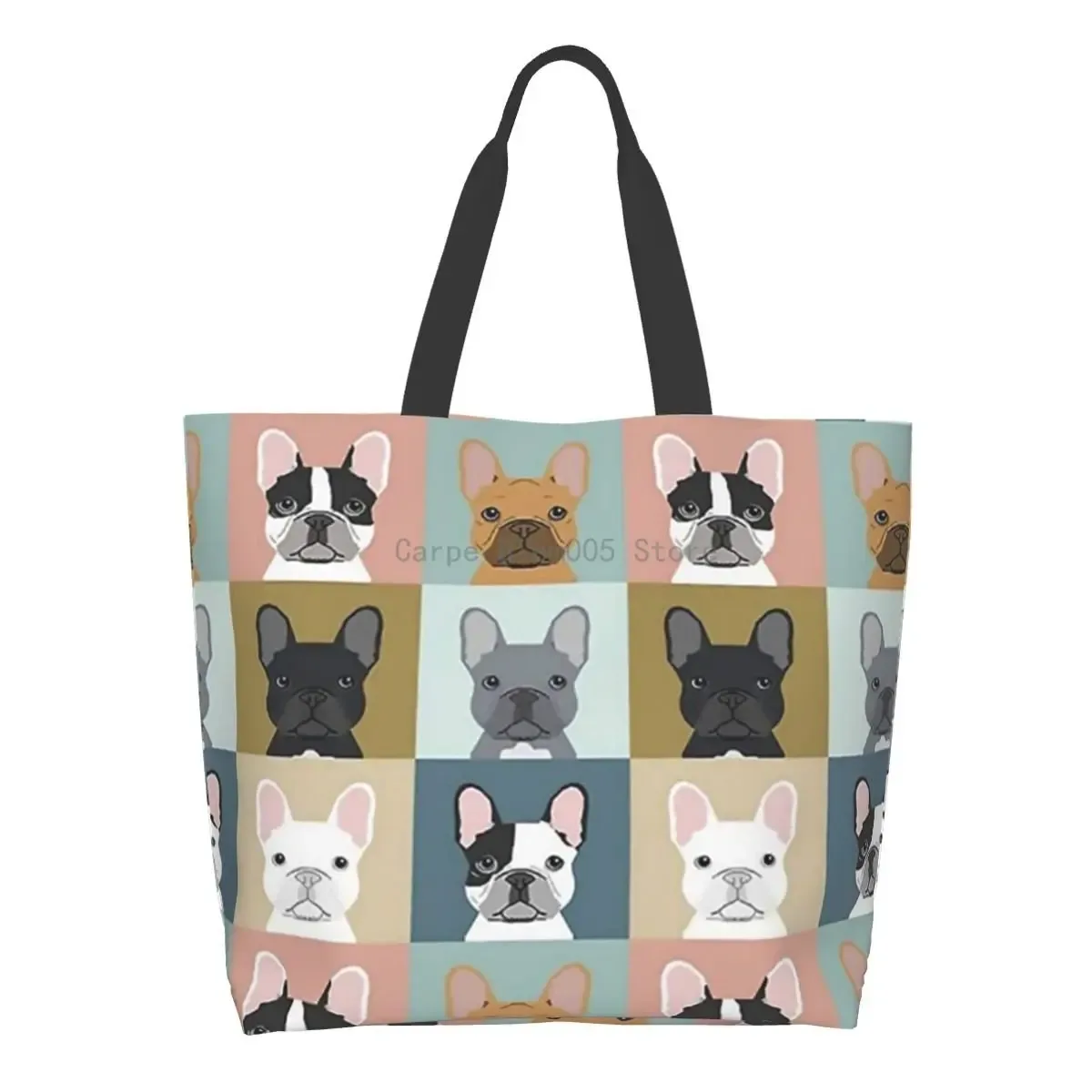 sac fourre-tout grande capacité pour femme, sac d'épicerie pour femme, bouledogues français mignons, initié