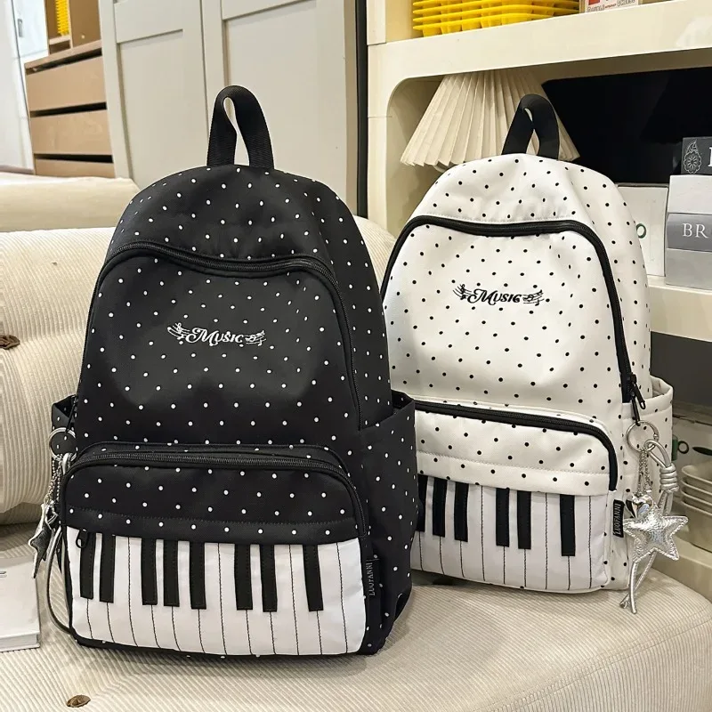 sac à dos imprimé clé de piano, mode décontractée pour jeunes filles, joli sac à dos pour étudiant, grand sac à dos de voyage en nylon imperméable et durable