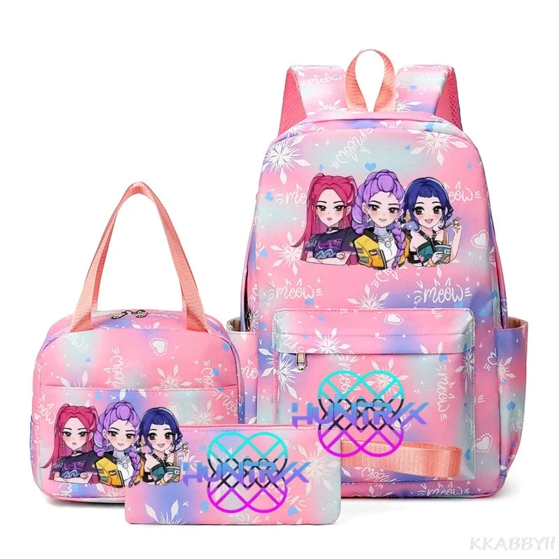ensemble de 3 sacs à dos kpop demon hunters, sac d'école, sac à déjeuner, trousse à crayons, cadeau de rentrée scolaire pour fille, mochila de loisirs, sacs de voyage pour adolescents