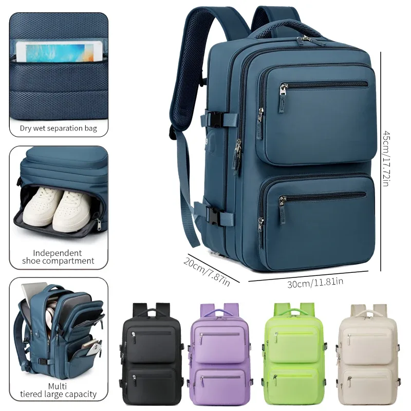grand sac à dos de voyage pour femmes et hommes, sac de cabine multifonctionnel pour avion, étanche, avec chargeur usb, antivol