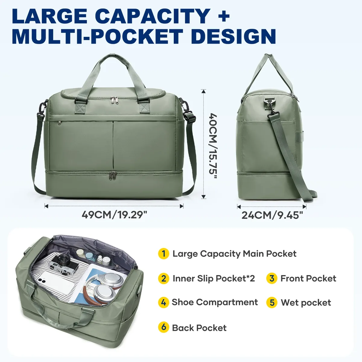 grand sac de voyage, sac de nuit à emporter avec compartiment à chaussures, sacs de week-end pour femmes pour les voyages, les affaires, le sport, l'hôpital