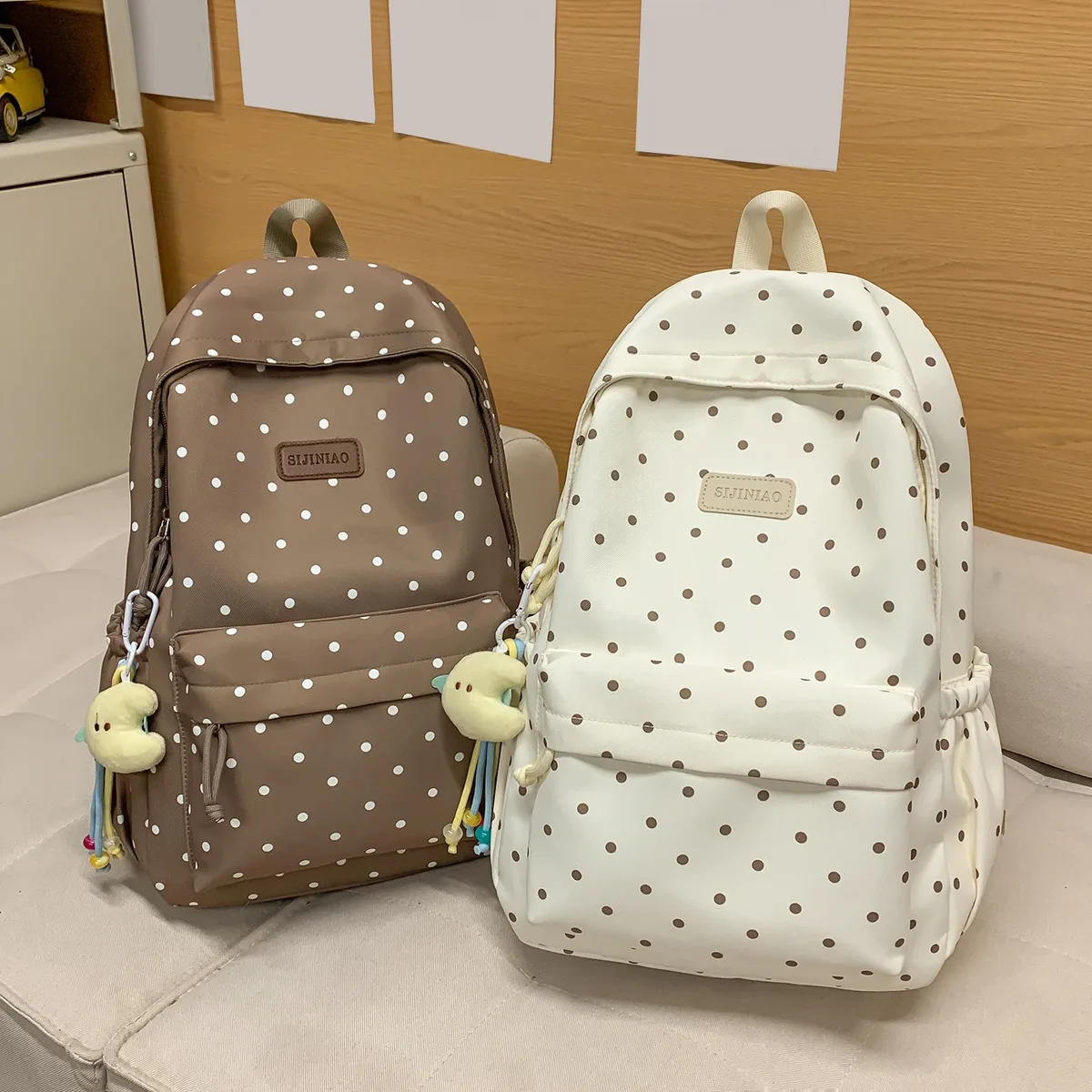 sac à dos de voyage mignon à pois, grande capacité, léger, sac à livres, sac pour ordinateur portable pour les étudiantes du primaire et du collège