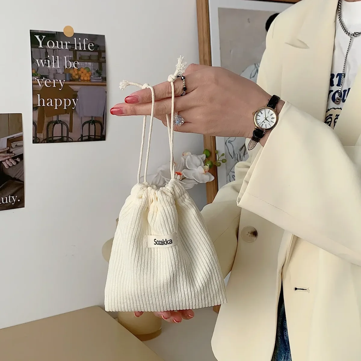 sac à cosmétiques à cordon de couleur unie, 1 pièce, pochette de voyage pour cosmétiques, rouge à lèvres, bonbons, sac d'emballage cadeau de noël, sac de rangement