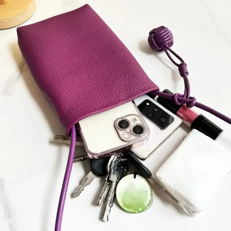 sac bandoulière pour téléphone portable femme en cuir pu souple, mignon, style littéraire, mini, petit, avec pendentif boule ronde