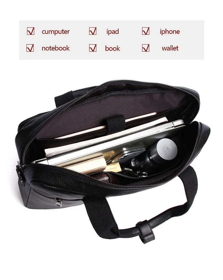 schlatum sac d'ordinateur de bureau en cuir véritable pour hommes, porte-documents d'affaires, sacs à main de luxe noirs, porte-documents pour ordinateur portable, 16"
