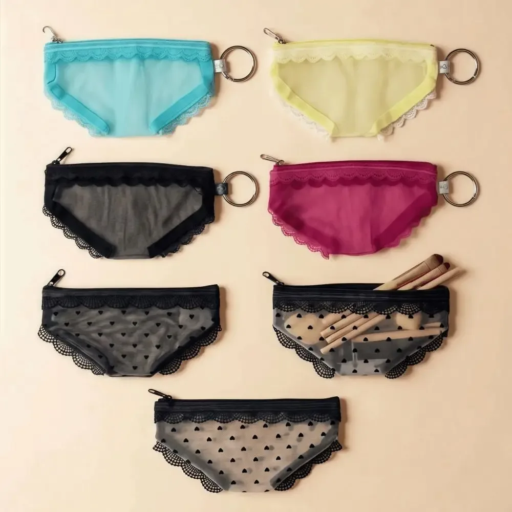 nouvelle trousse de toilette transparente en dentelle en forme de cœur, pochette de rangement pour maquillage en maille y2k, idéale pour les voyages
