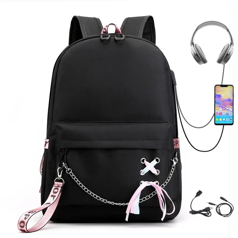 sac à dos scolaire pour étudiants, tendance, sac à dos de voyage, chargeur usb, sac pour ordinateur portable, sacs d'école noirs pour adolescents