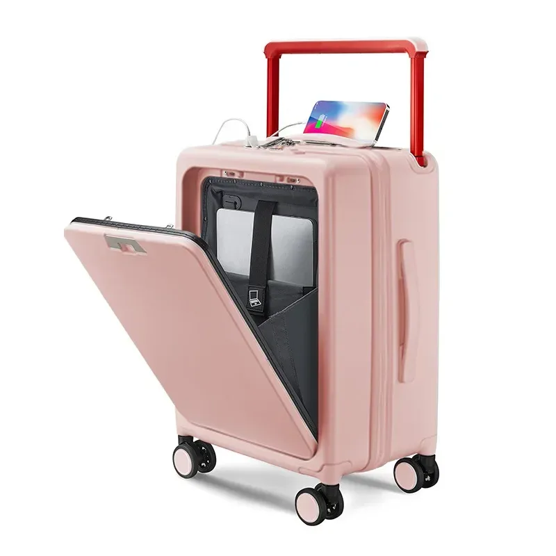 klqdzms 20 pouces pc valise usb charge ouverture avant ordinateur portable boîte d'embarquement multifonction boîtier de chariot 24 "bagage à main