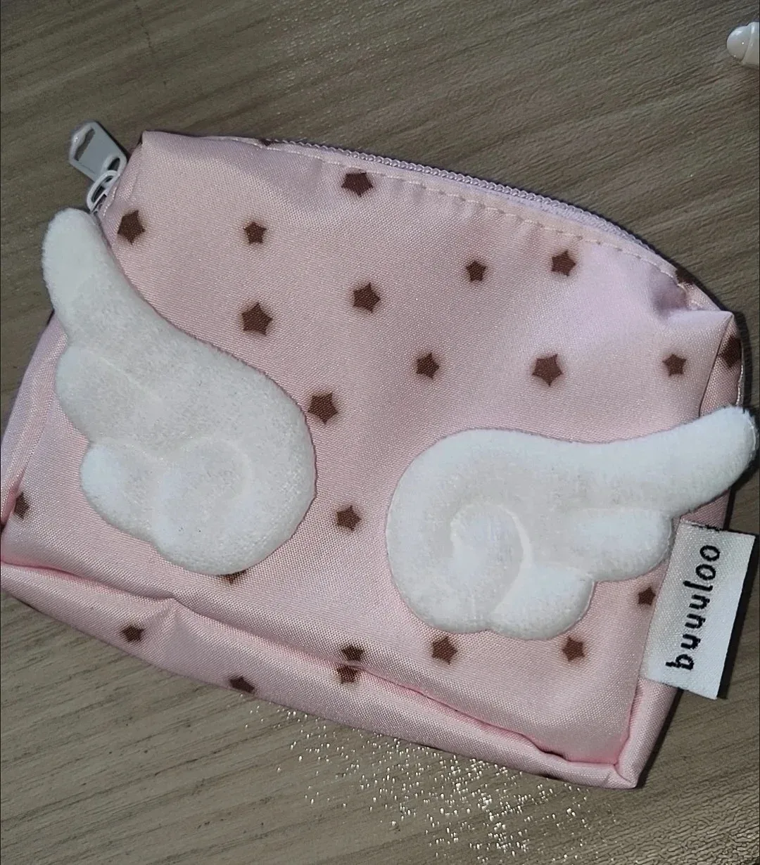 pochette à fermeture éclair avec motif d'ailes d'ange, sac cosmétique à imprimé étoile kawaii, mini organisateur en nylon pour le maquillage et les petits objets
