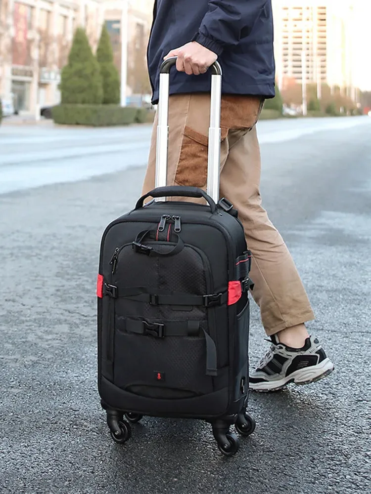 valise à roulettes de marque pour appareil photo, sac à bandoulière professionnel multifonction avec roulettes, grande capacité, bagages de photographie de voyage