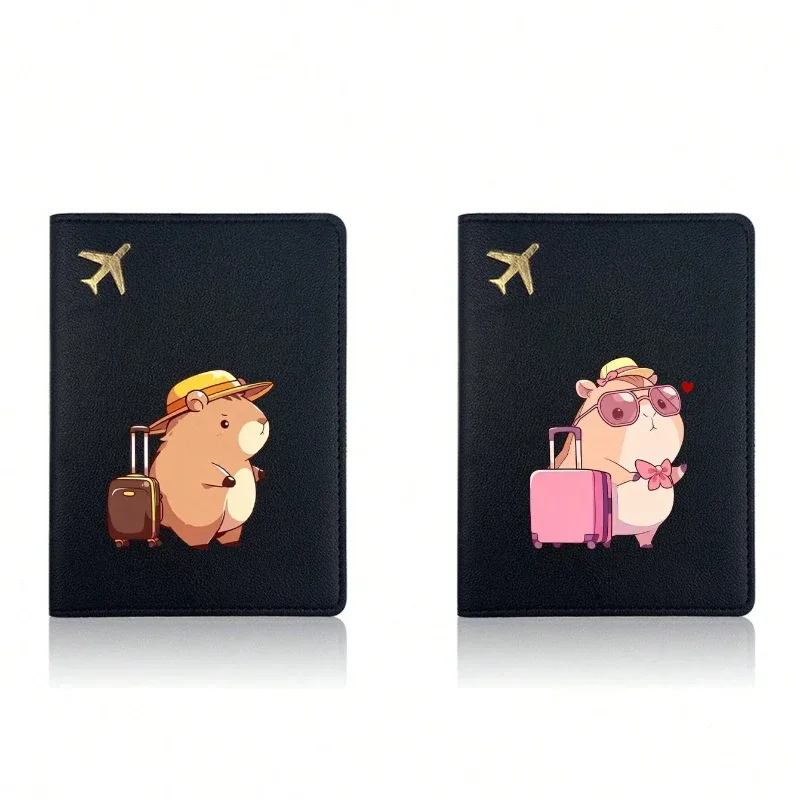 ensemble de portefeuilles pour passeport à motif capybara, 2 pièces, porte-passeport, porte-billets, porte-cartes de voyage léger