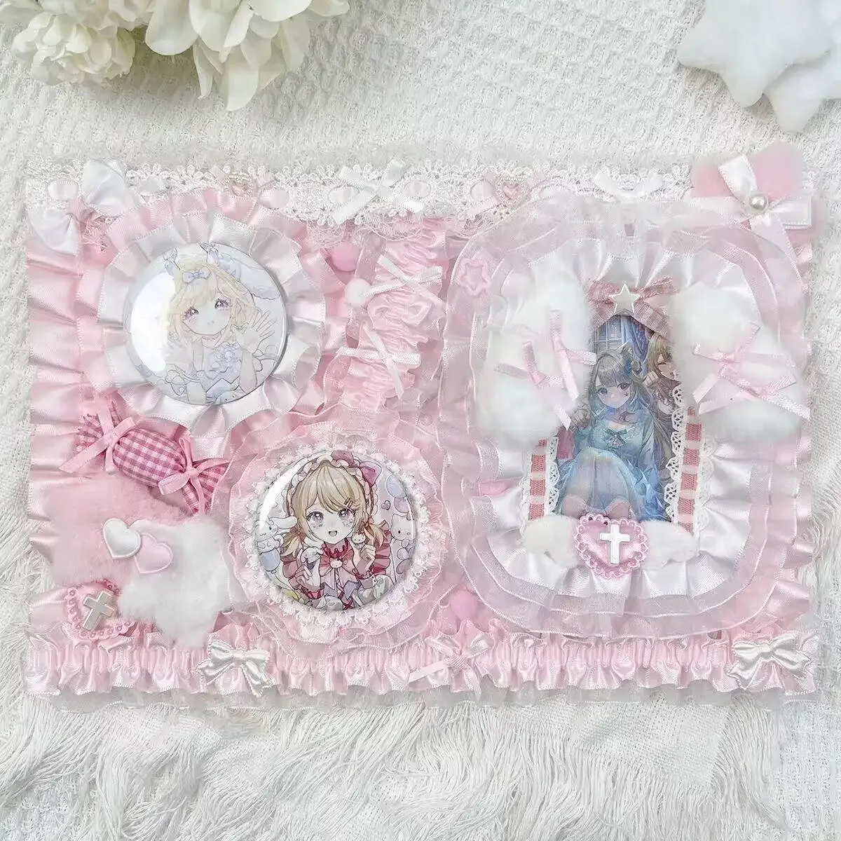 accessoires pour sac ita : porte-cartes et porte-badges anime, organisateur de broches et épingles en ruban et dentelle, insert décoratif pour sac ita, présentoir et rangement pour badges