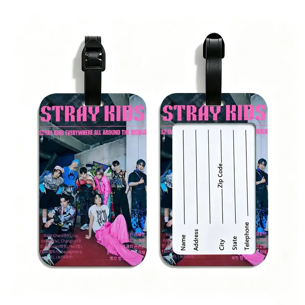 étiquette de bagage en pvc populaire kpop s-stray k-kids avec carte d'information, étiquette anti-perte pour valise, sac à dos, accessoire de voyage