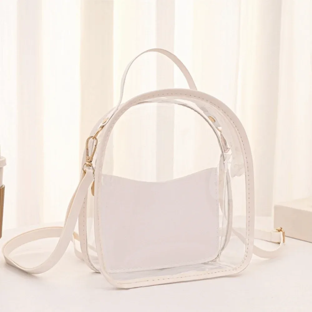sac à dos transparent simple en pvc, sac à bandoulière imperméable transparent en gelée avec fermeture éclair et petite pochette, sac bandoulière unisexe