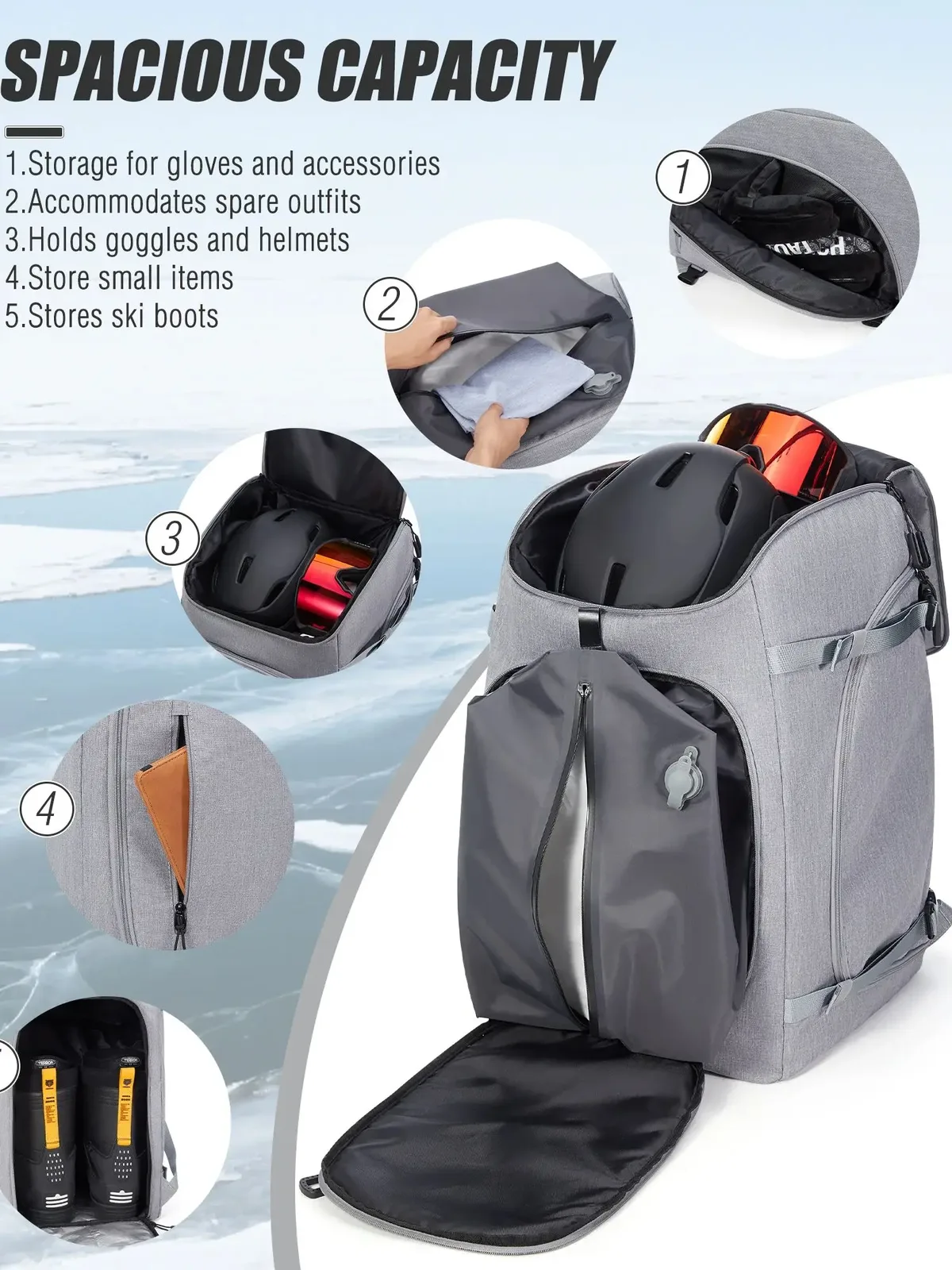 sac à dos sous vide – sac à dos de voyage pour bottes de ski 50l, étanche, sac à dos pour bottes de snowboard pour voyage, magasins, équipement comprenant casque