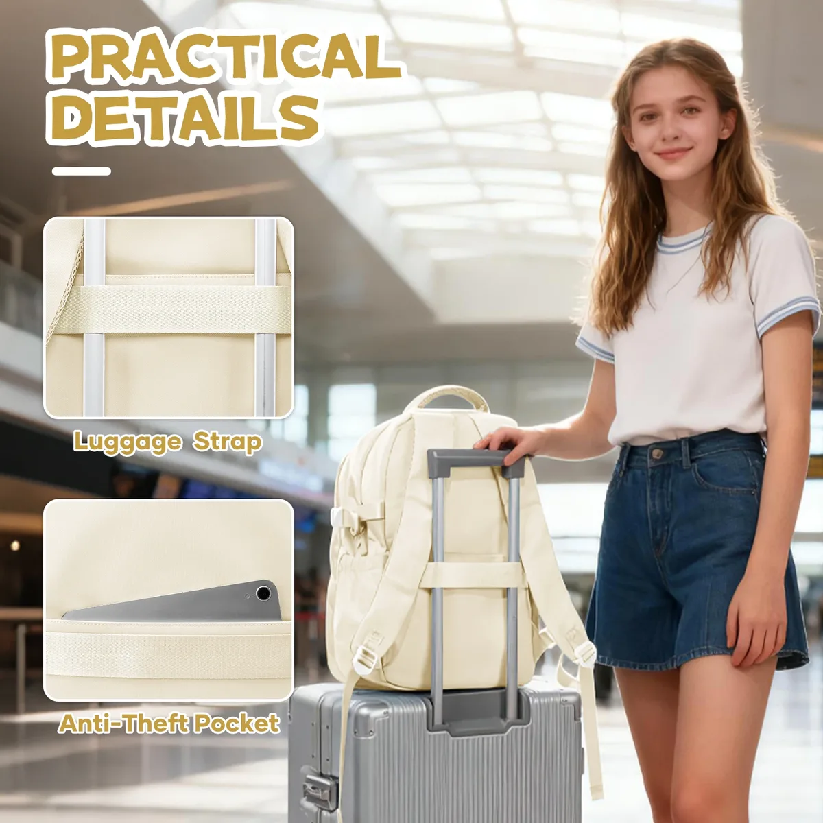 sac à dos blanc élégant de style japonais pour écolières et garçons, sac à dos de voyage pour ordinateur portable, sac à dos de jour décontracté, sacs pour voyage