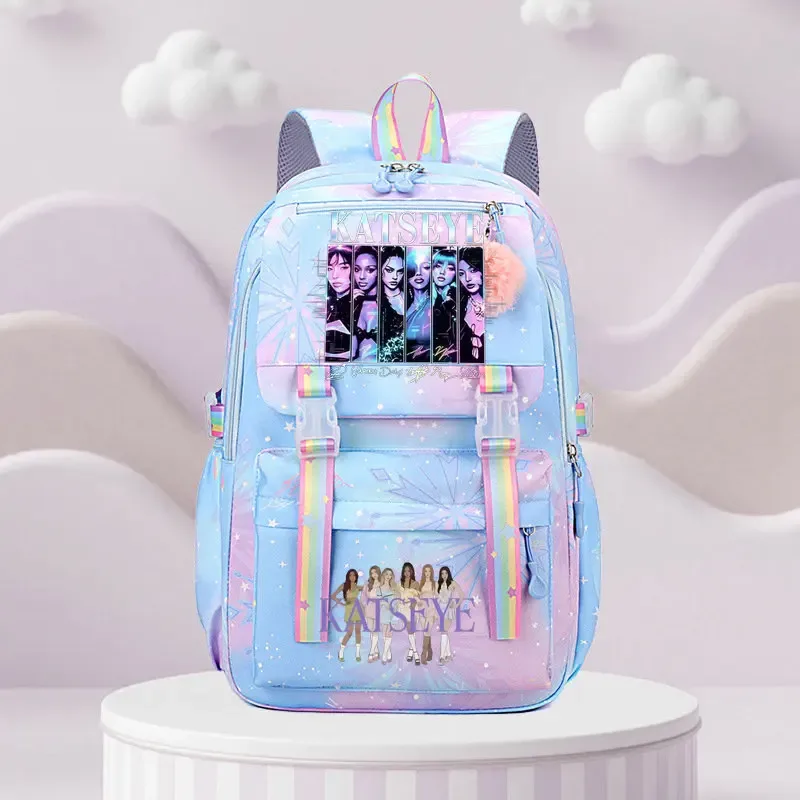 sac d'école katseye print, sac d'école pour élèves du primaire, sac à dos de voyage en plein air, sac à dos tendance pour filles, sac à dos pour enfants.