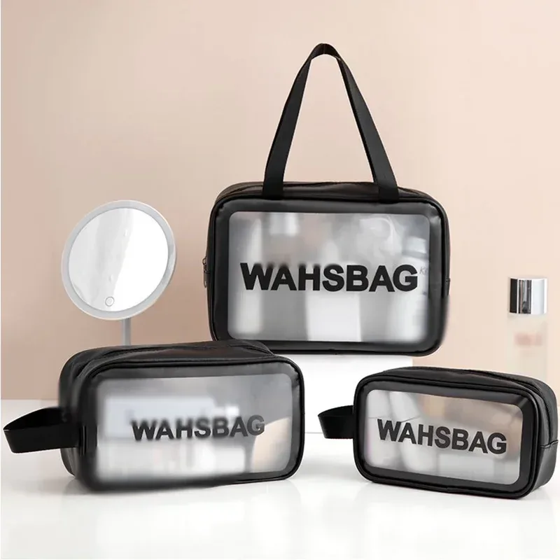 Sac de rangement de voyage en PU pour femme, trousse à cosmétiques, trousse de maquillage, trousse de toilette étanche, étuis à cosmétiques transparents