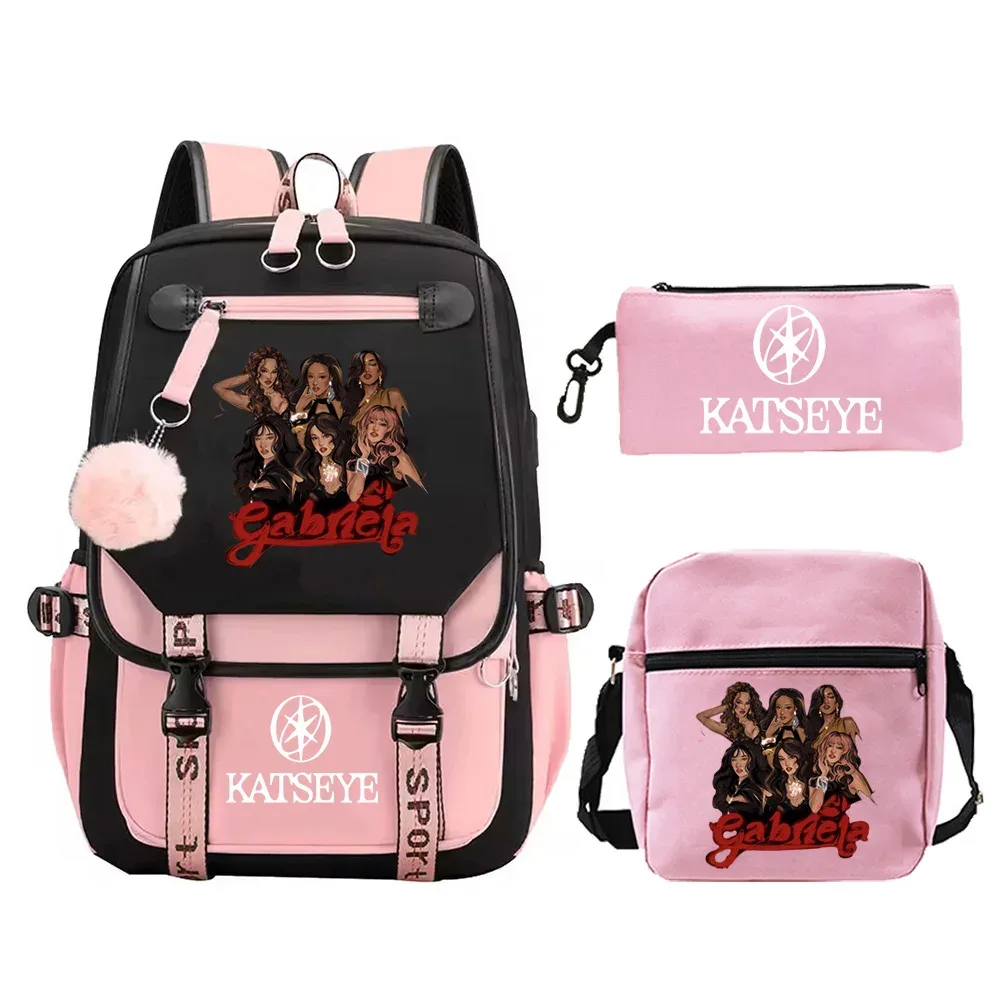 nouveau sac à dos imprimé katseye, 3 pièces/ensemble, sacs d'école pour filles, sac à dos de voyage pour adolescentes, sac à dos de haute qualité, sac à bandoulière, trousse à crayons