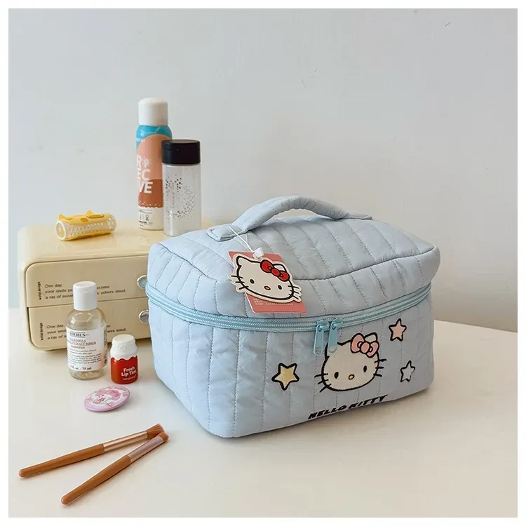 véritable trousse de maquillage hello kitty, mignonne, portable, grande capacité, idéale pour les voyages.