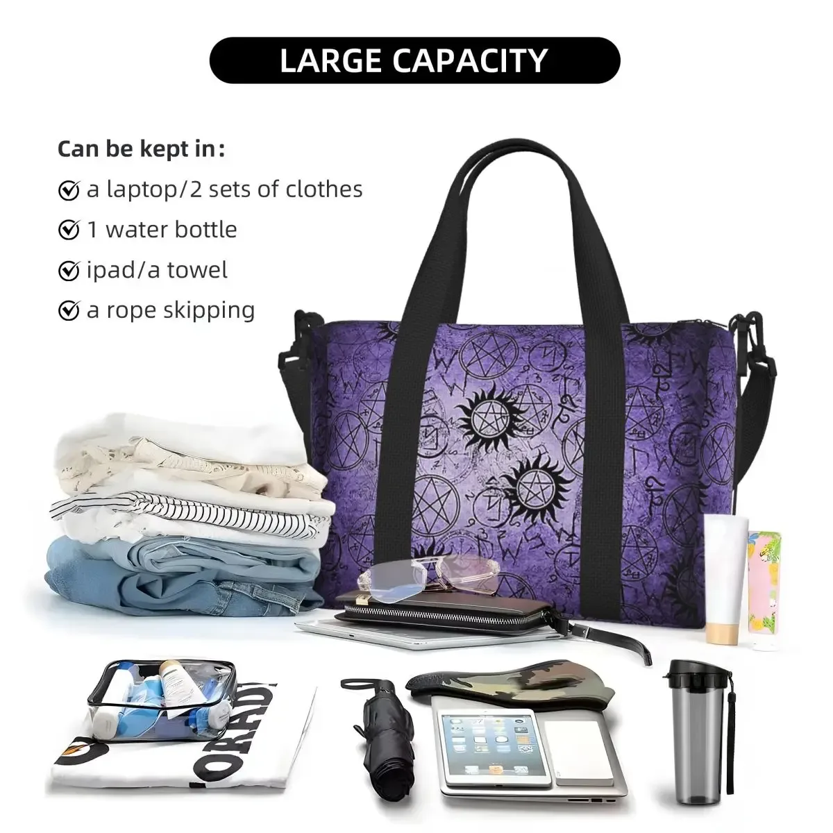 sac de voyage de plage violet surnaturel personnalisé, fourre-tout de grande capacité pour salle de sport, yoga, sac à bandoulière de shopping pour femmes