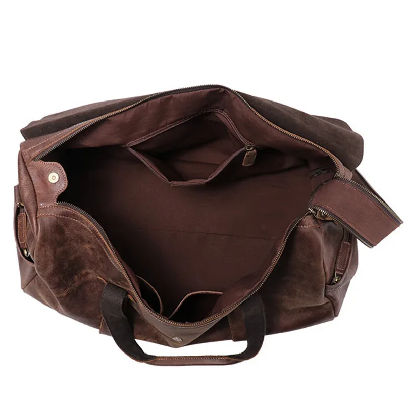 sac de voyage à main en cuir givré pour hommes, pour l'extérieur, courte distance, couche supérieure rétro en cuir de vache, sac à bandoulière pliable de grande capacité