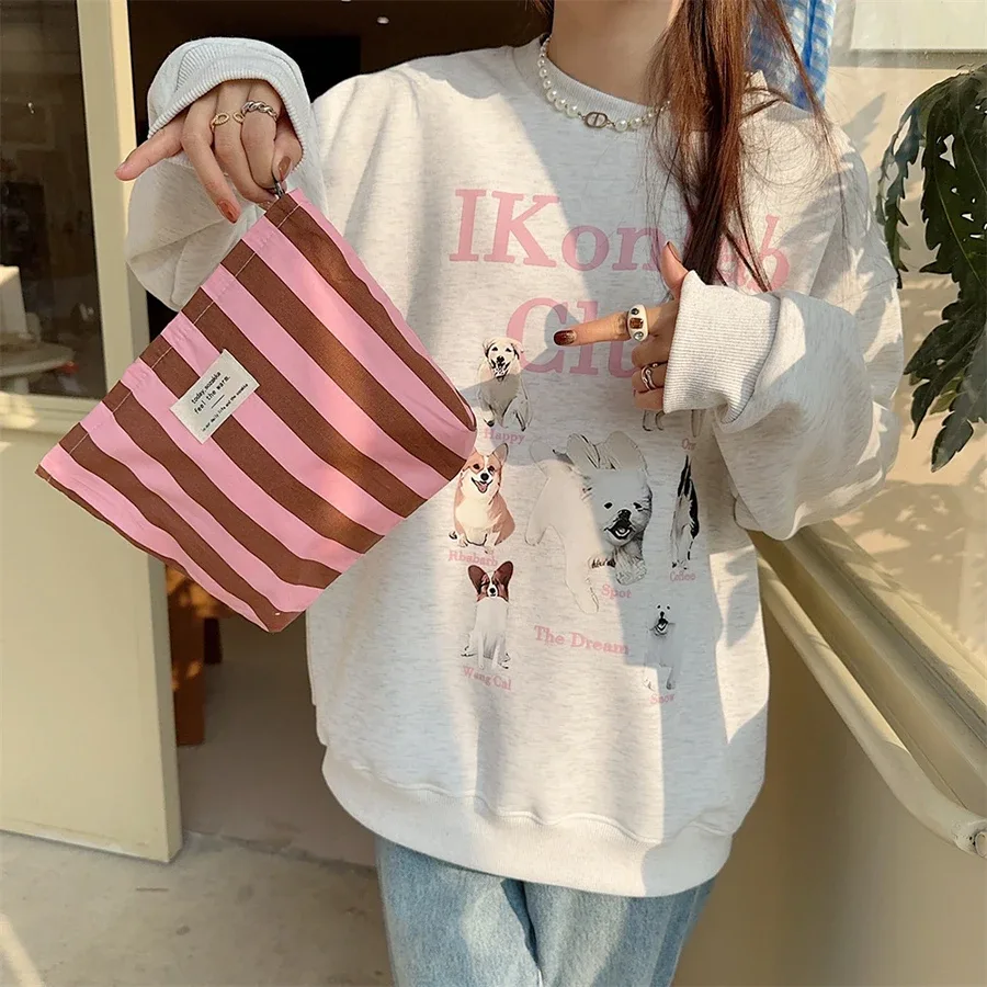 Sac à cosmétiques à rayures verticales, petit sac de rangement pour maquillage, sacs de voyage pour dames, sac de rangement pour crayons
