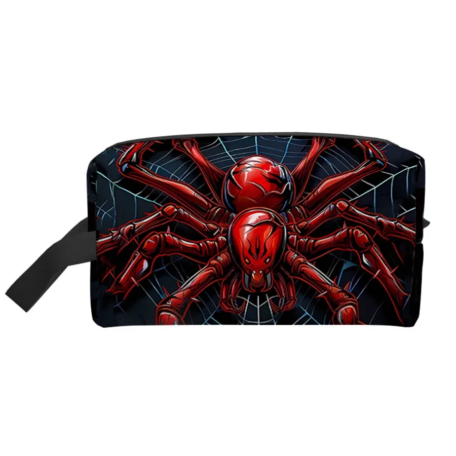 sac à cosmétiques noir à motif d'araignée rouge pour garçons et filles, meilleurs cadeaux, sac de rangement plat 2d en dessin animé pour enfants