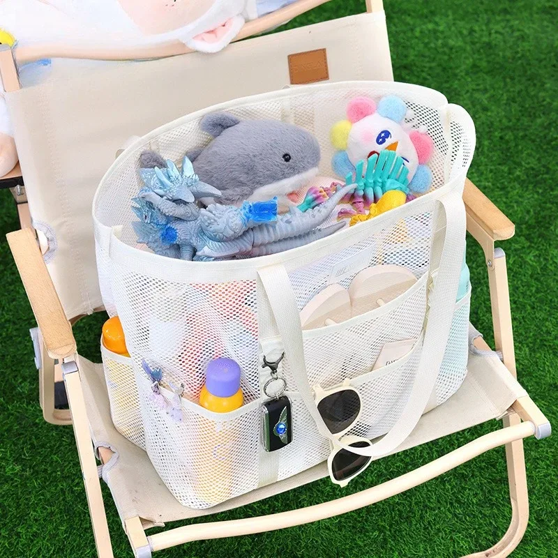 sac de plage en maille respirante avec plusieurs poches de rangement, grand format, séchage rapide, imperméable, sac à bandoulière pour les sports d'été en plein air