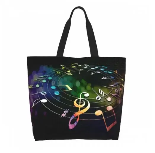 grand sac fourre-tout réutilisable pour femme, sac à main décontracté, sac d'épicerie polyvalent, travail en plein air, marche, notes de musique