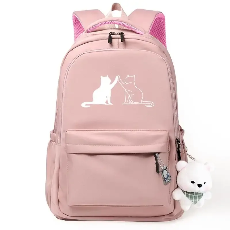 chat noir rose sac à dos étudiant lettre livre sac fille ordinateur portable sac d'école adolescent sac de voyage sac à dos unisexe collège ordinateur sac