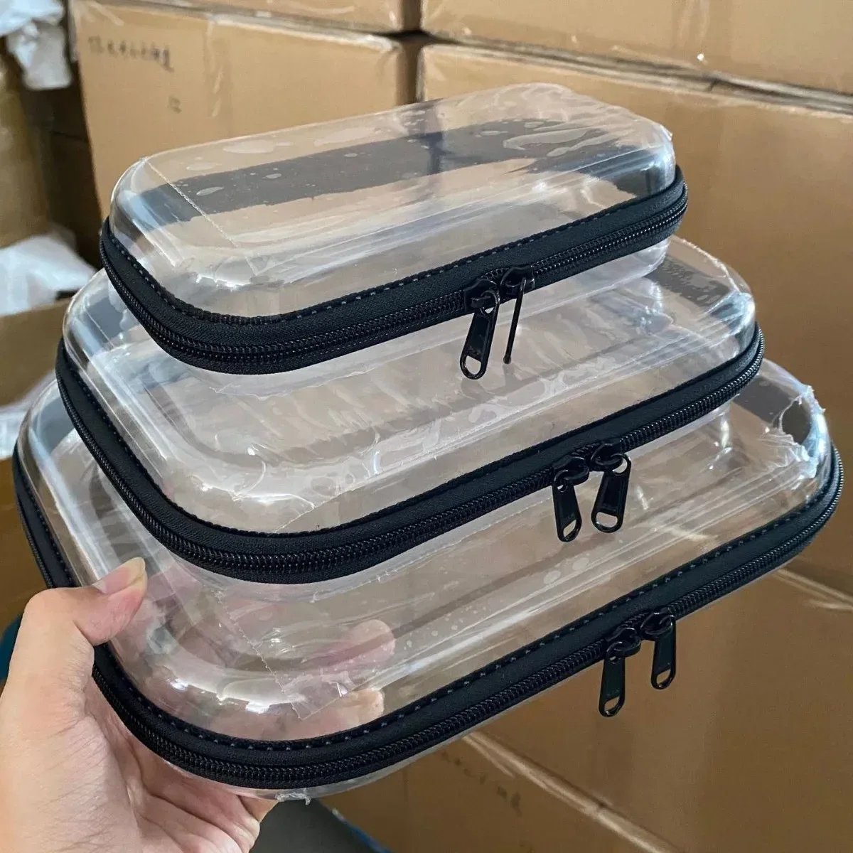boîte de rangement en pet grande capacité, trousse de toilette de voyage, ensemble de trois pièces, sac de rangement pour cosmétiques, organiseur de maquillage, sac de transport