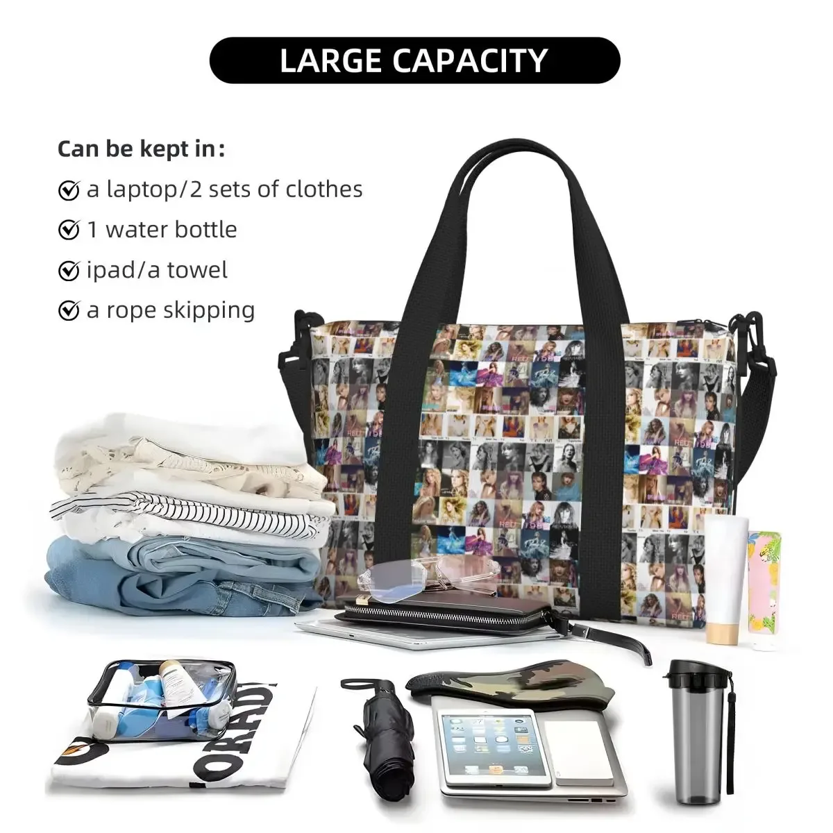 sac fourre-tout personnalisé eras tour pour femme, chanteur pop américain de taylor's swift, grande capacité, plage, salle de sport, sacs de voyage, 1989