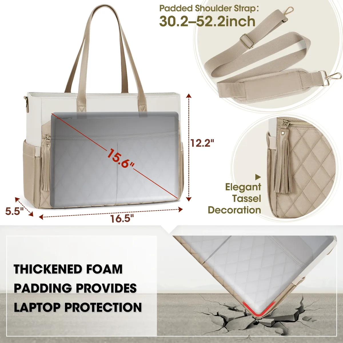 rainsmore pochette d'ordinateur pour femmes 15.6 pouces enseignant infirmière sac fourre-tout travail professionnel ordinateur portable fourre-tout ordinateur mallette de messager