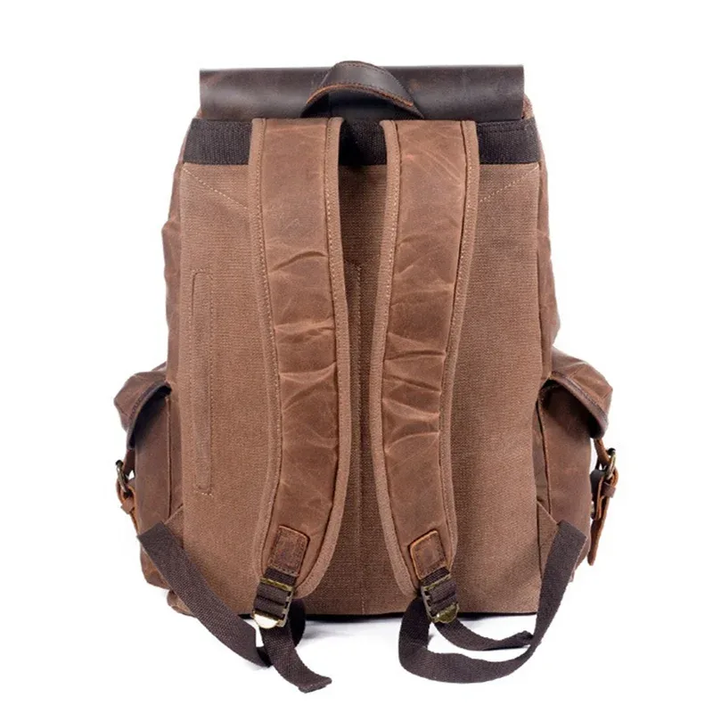 sac à dos nesitu en cuir véritable et toile cirée, pour ordinateur portable a4, coloris kaki, noir, gris, vert, pour hommes et femmes, idéal pour la randonnée et les voyages, sac de sport m6105