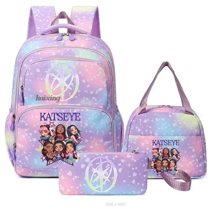 hot katseye drôle impression sacs d'école avec des sacs à déjeuner 3 pièces coloré garçons et filles sac à dos primaire voyage en plein air ordinateur portable mochilas