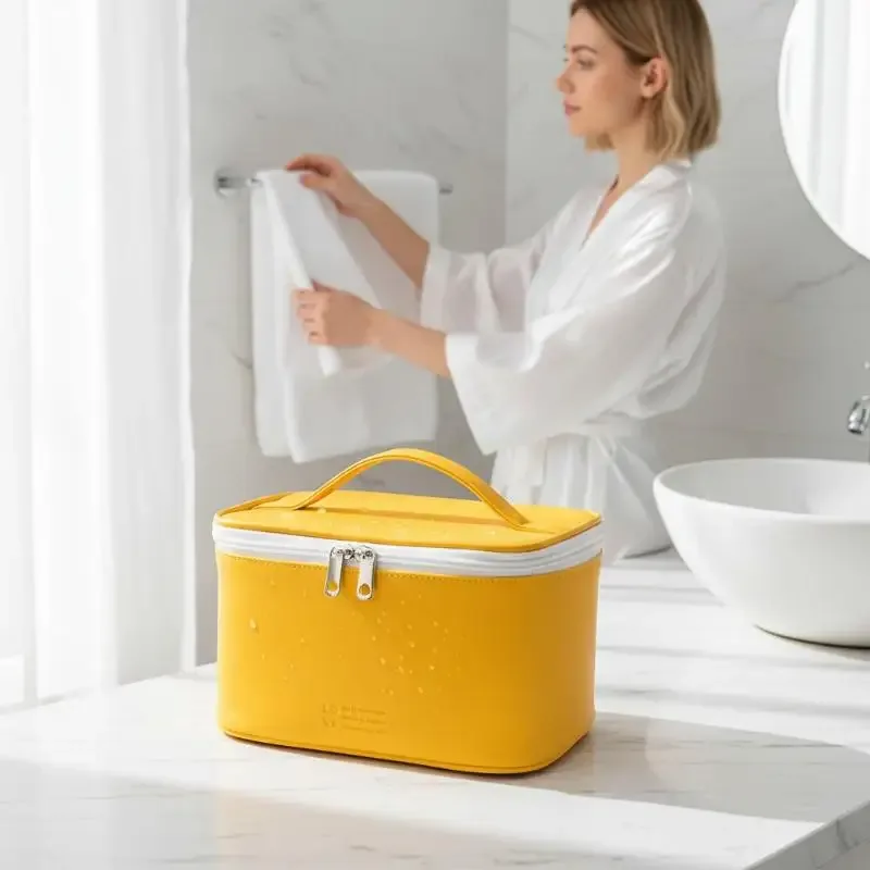 sac de maquillage portable en pu avec fermeture éclair, organiseur de produits de soin de la peau pour voyage, sac cosmétique grande capacité pour le lavage des cosmétiques