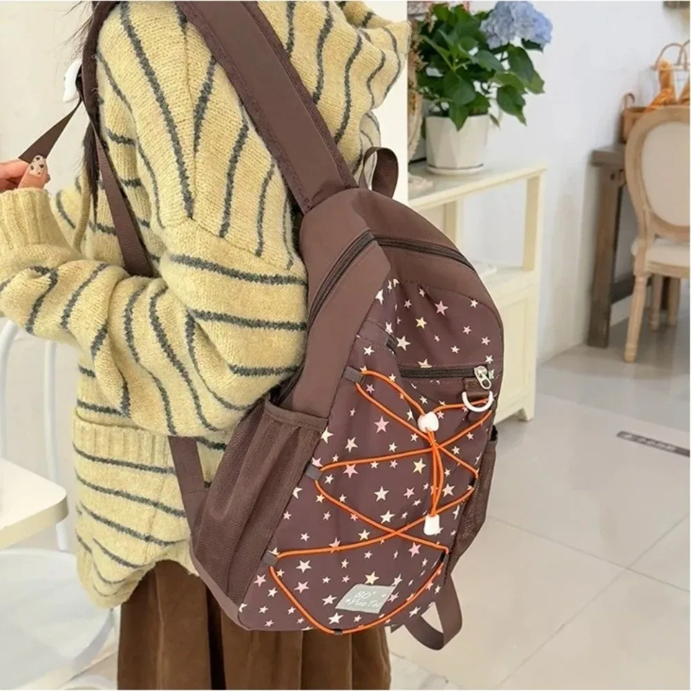 sac à dos d'extérieur tendance en nylon, résistant à l'usure, imprimé étoiles, style coréen, grande capacité, pour femmes et étudiants