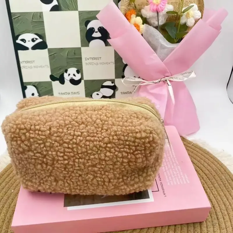 sacs de maquillage en peluche pour femmes, sac à cosmétiques de voyage souple, étui de rangement pour dames et filles