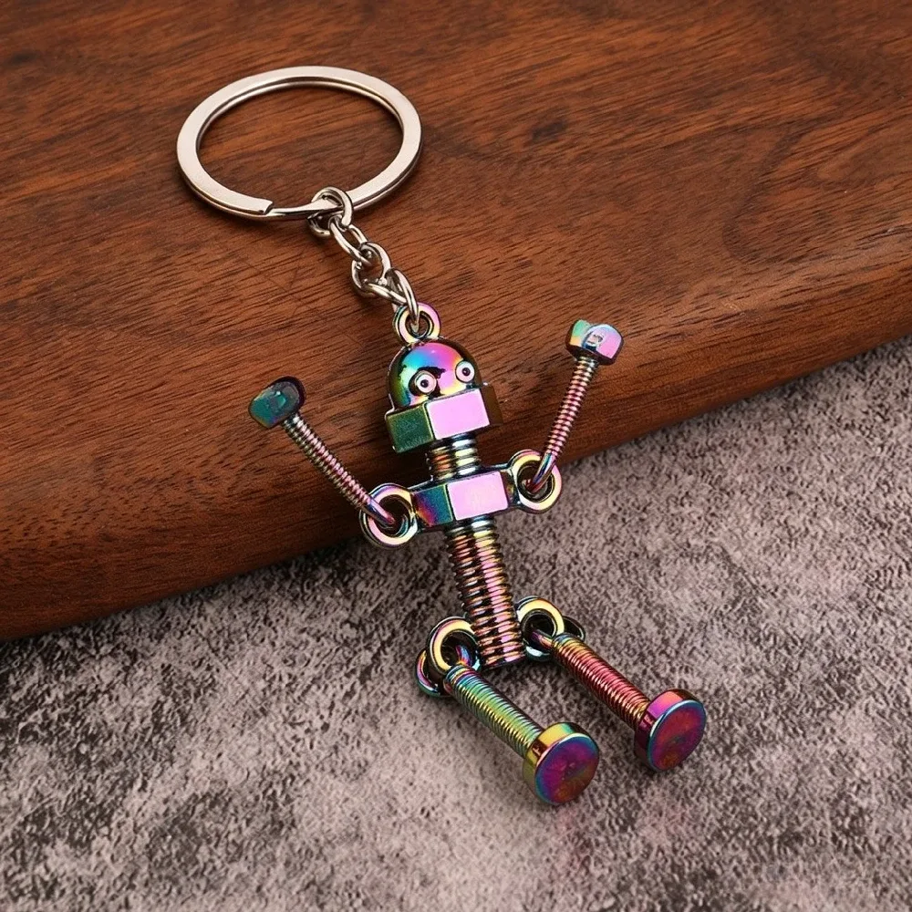 porte-clés robot mécanique rétro à vis, créatif, articulé, style steampunk, pour clés de voiture, pendentif de sac à dos pour homme
