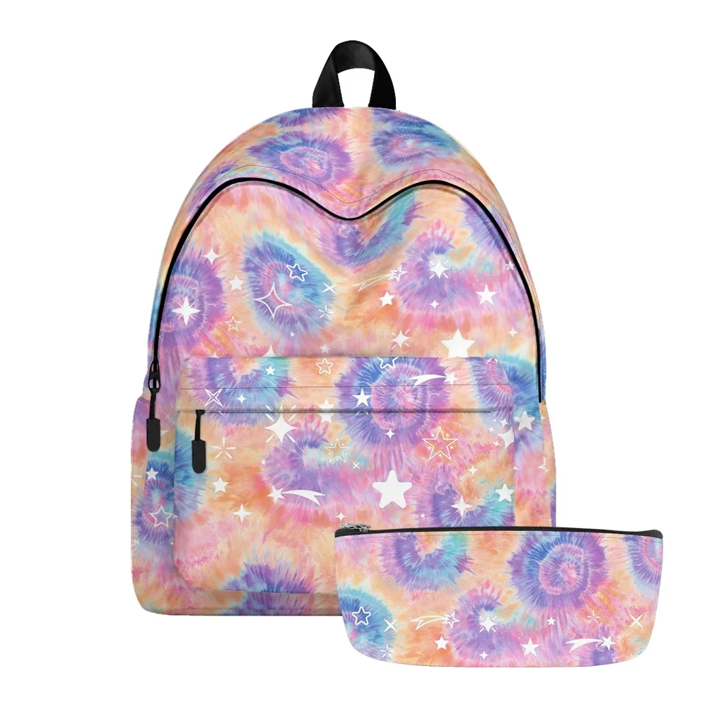 sac à dos imprimé étoile dreamy tie-dye, sacs à crayons, sangles réglables, sac d'école léger et durable, sac à dos de voyage pour adolescents, ensembles