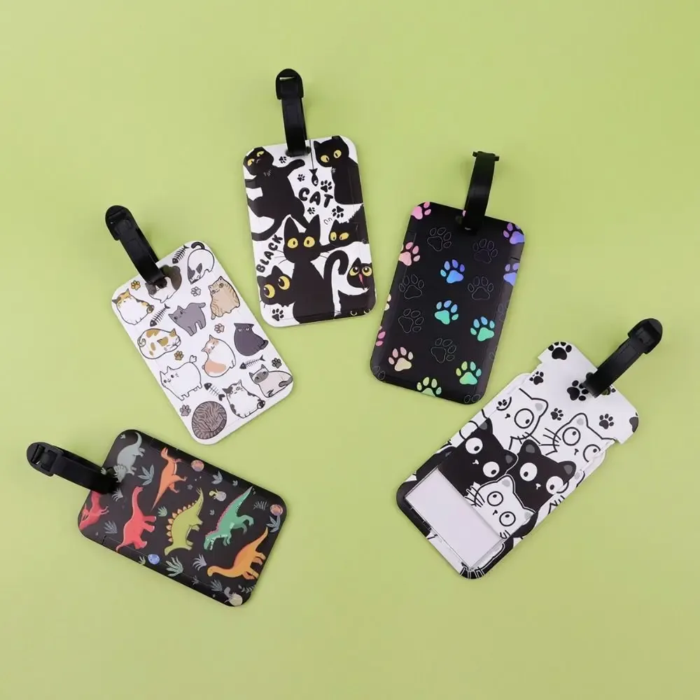 porte-étiquette de bagage anti-perte en plastique, porte-badge artistique pour valise et sac à dos, porte-carte d'identité avec motif chats mignons